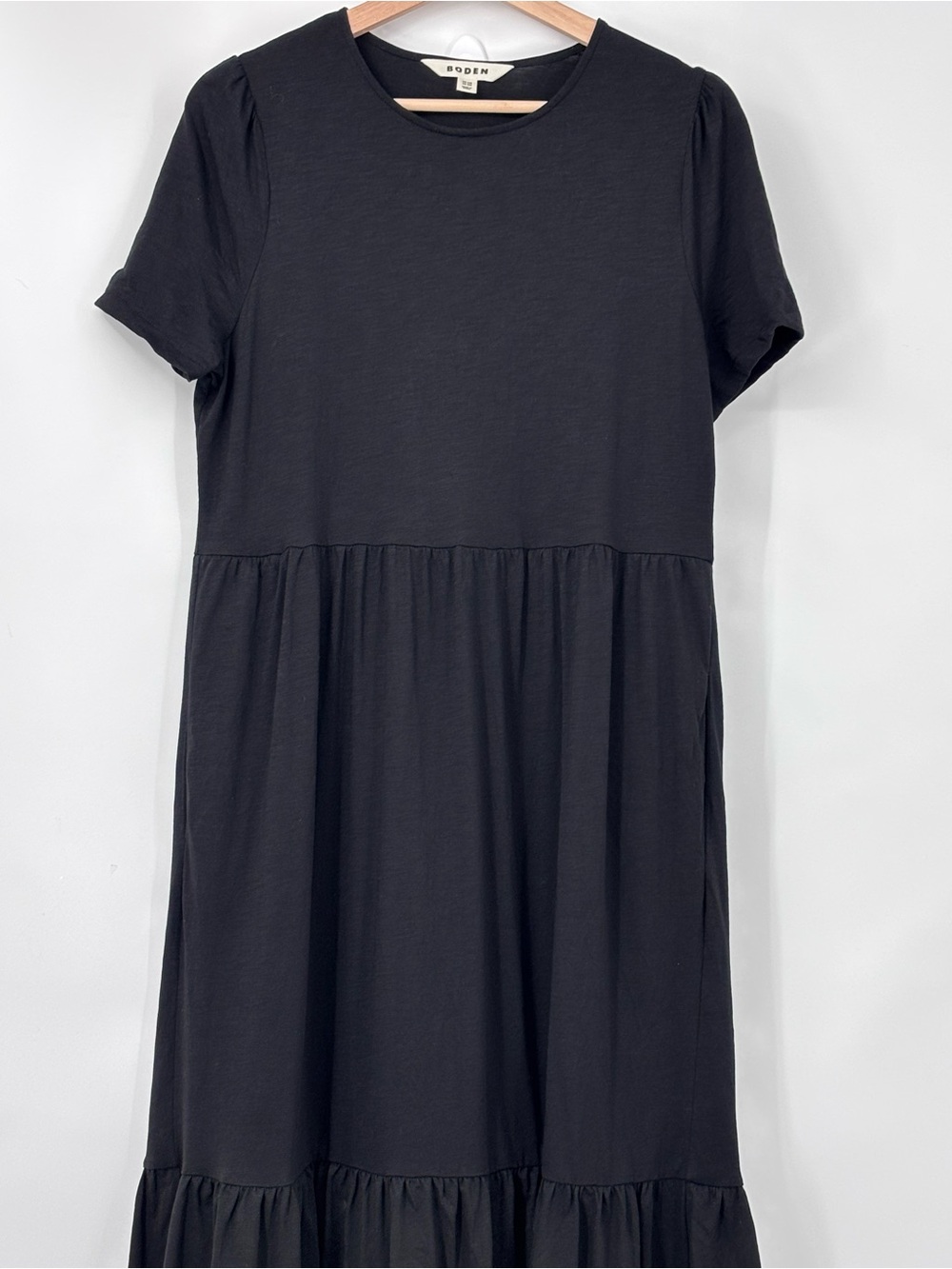 Boden Emma Black Tiered Midi / Maxi jersey knit dress pullover size 10 R stretch - Picture 5 of 9